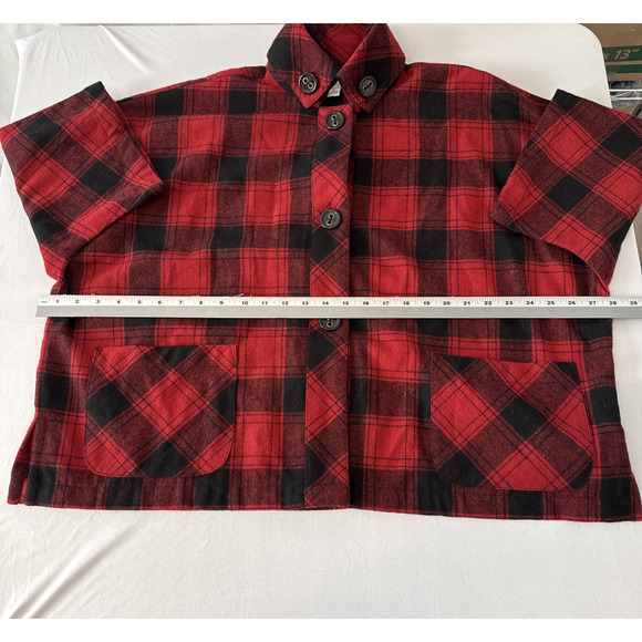 Coldwater Creek Womens Petite L Wool Chic Plaid Oversized Boxy Poncho Shacket - Picture 7 of 9